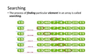 Searching
• The process of finding particular element in an array is called
searching.
 