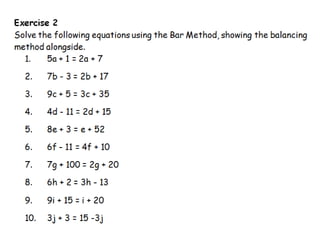 Mathematics Using Bar Method 2a Solving Equations Bar Method.pkdkdmptx | PPTX