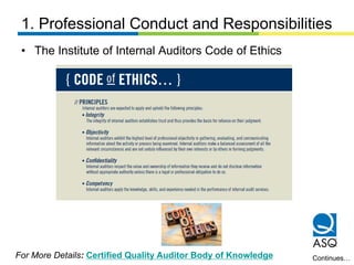 1. Professional Conduct and Responsibilities
• The Institute of Internal Auditors Code of Ethics
For More Details: Certifi...
