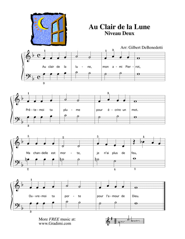 Au Clair de la Lune Piano facil PDF