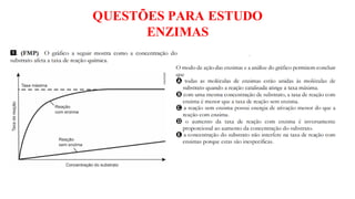 QUESTÕES PARA ESTUDO
ENZIMAS
 