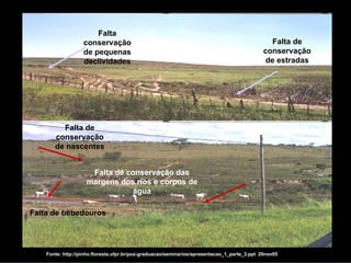 Falta
                   conservação                                                                  Falta de
                   de pequenas                                                                conservação
                   declividades                                                                de estradas




         Falta de
       conservação
       de nascentes


                     Falta de conservação das
                    margens dos rios e corpos de
                                água

Falta de bebedouros




    Fonte: http://pinho.floresta.ufpr.br/pos-graduacao/seminarios/apresentacao_1_parte_3.ppt 20nov05
 