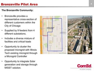 Bronzeville Pilot Area
The Bronzeville Community:
• Bronzeville provides a
representative cross-section of
different customers within the
City of Chicago
• Supplied by 9 feeders from 4
different substations.
• Includes a diverse mixture of
facilities and critical loads
• Opportunity to cluster the
proposed microgrid with Illinois
Tech existing microgrid through
a Microgrid Controller
• Opportunity to integrate Solar
generation and storage through
MISST solution.
4
 
