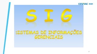 S I G
SISTEMAS DE INFORMAÇÕES
GERENCIAIS
46
24/08/2023
 