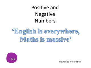 Positive and
Negative
Numbers
Created by Richard Bull
 
