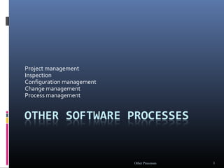 Other Processes 1
Project management
Inspection
Configuration management
Change management
Process management
 