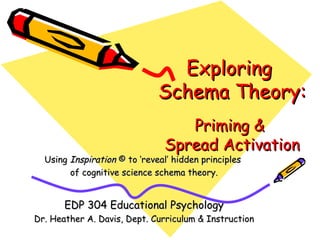 Exploring  Schema Theory:   Priming &  Spread Activation Using  Inspiration  © to ‘reveal’ hidden principles  of cognitive science schema theory. EDP 304 Educational Psychology Dr. Heather A. Davis, Dept. Curriculum & Instruction 