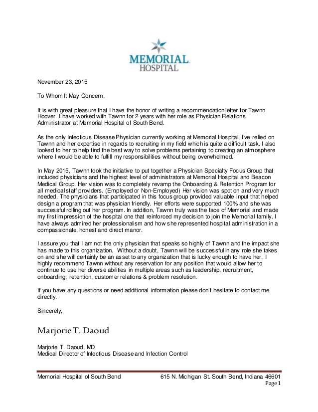 Hospital Reference Letter