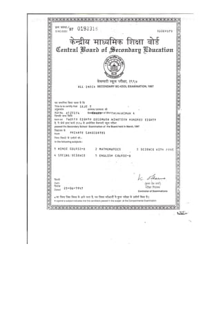 Certificate (Grade Xth)