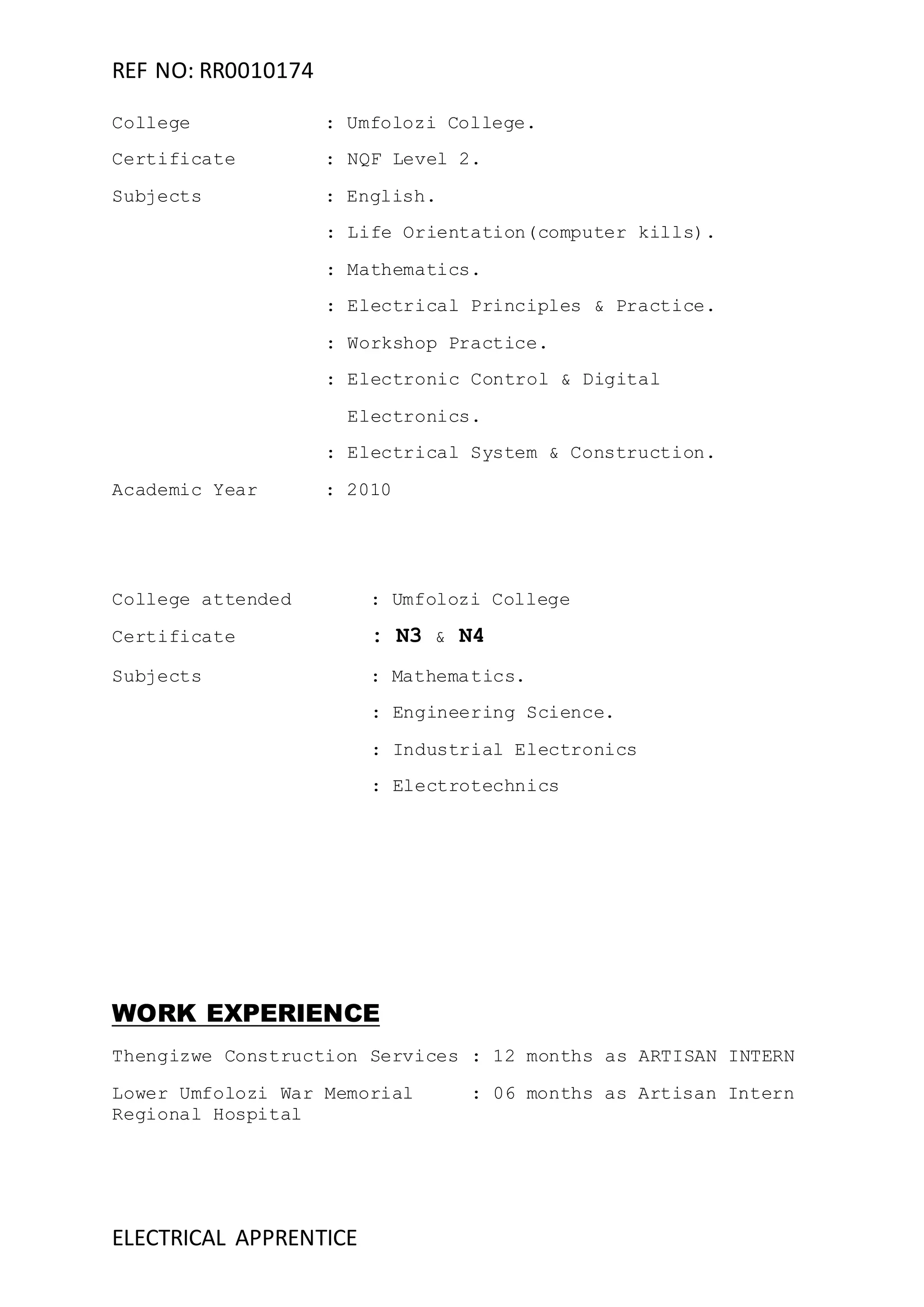 sakile's CV | PDF