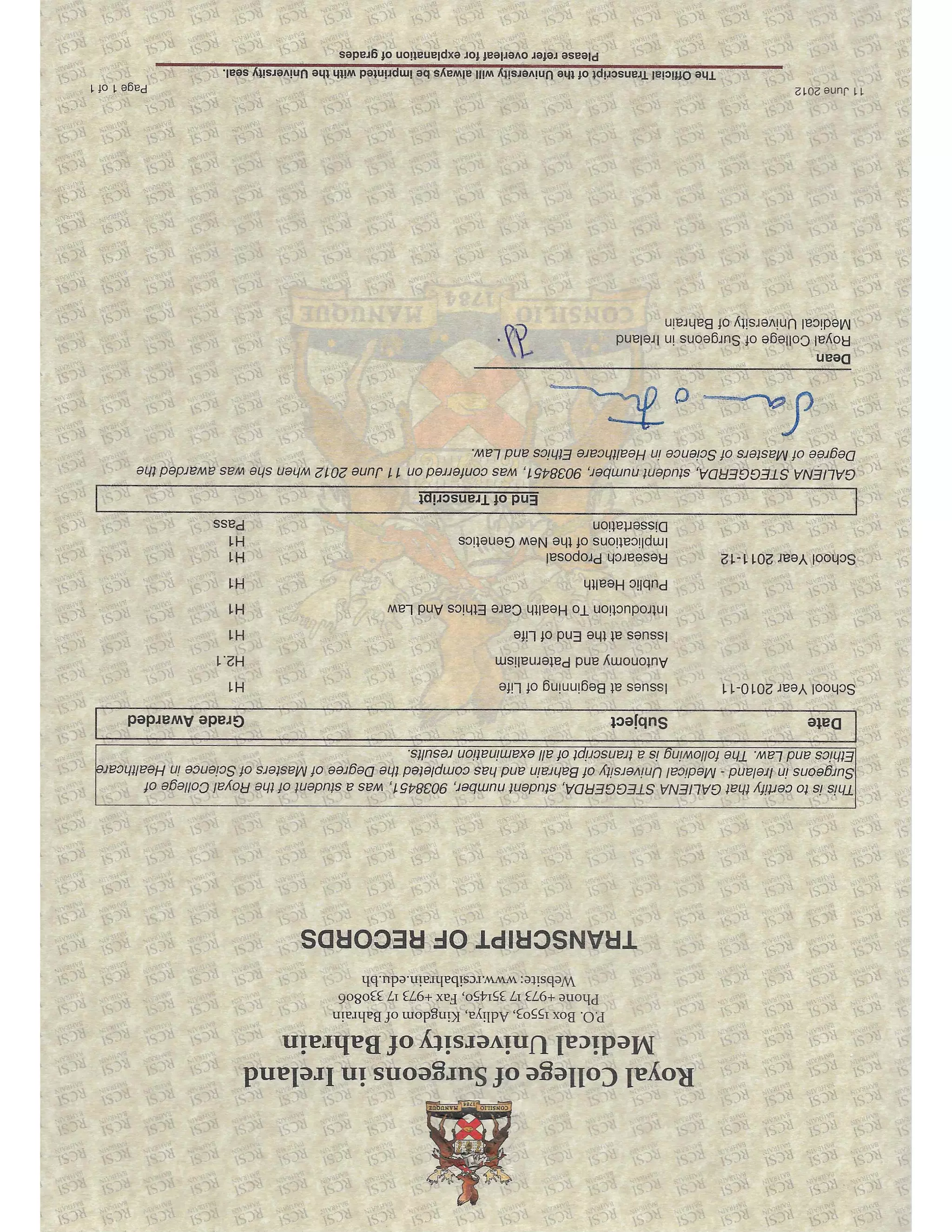 Master transcript | PDF