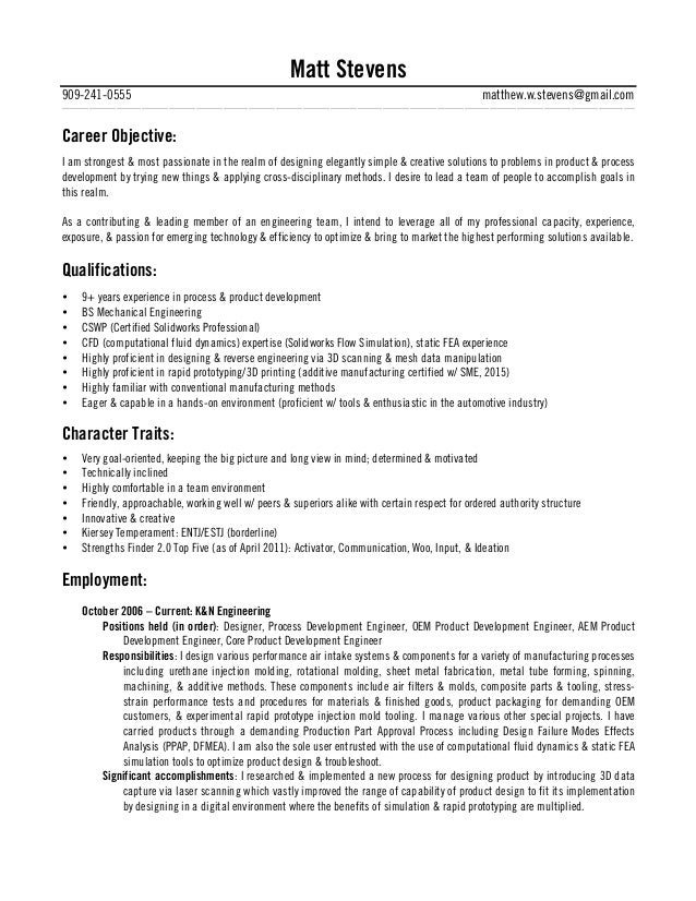 resume character traits