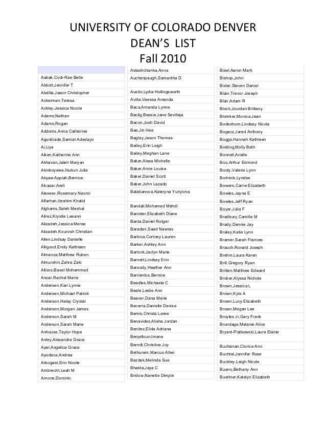 DEANS LIST FALL 2010
