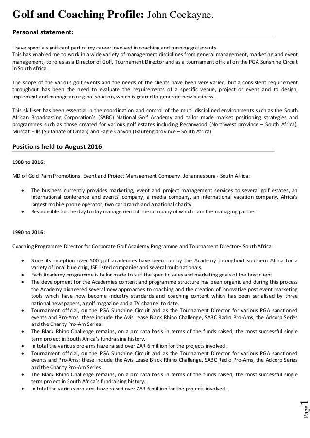 Personal statement golf image