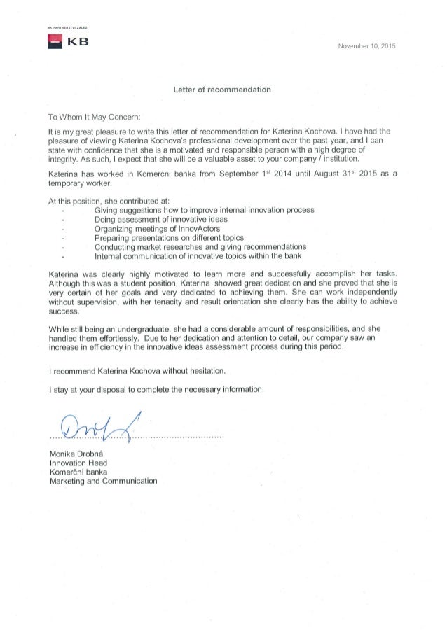 recommendation lettre