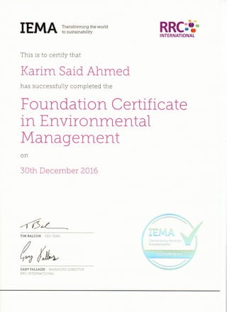 IEMA Certificate