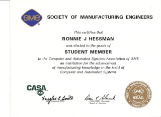 SME 1991 Student Member Certificates