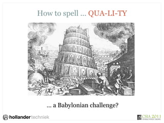 How to spell … QUA-LI-TY
… a Babylonian challenge?
Henk-Jan Scholman
 