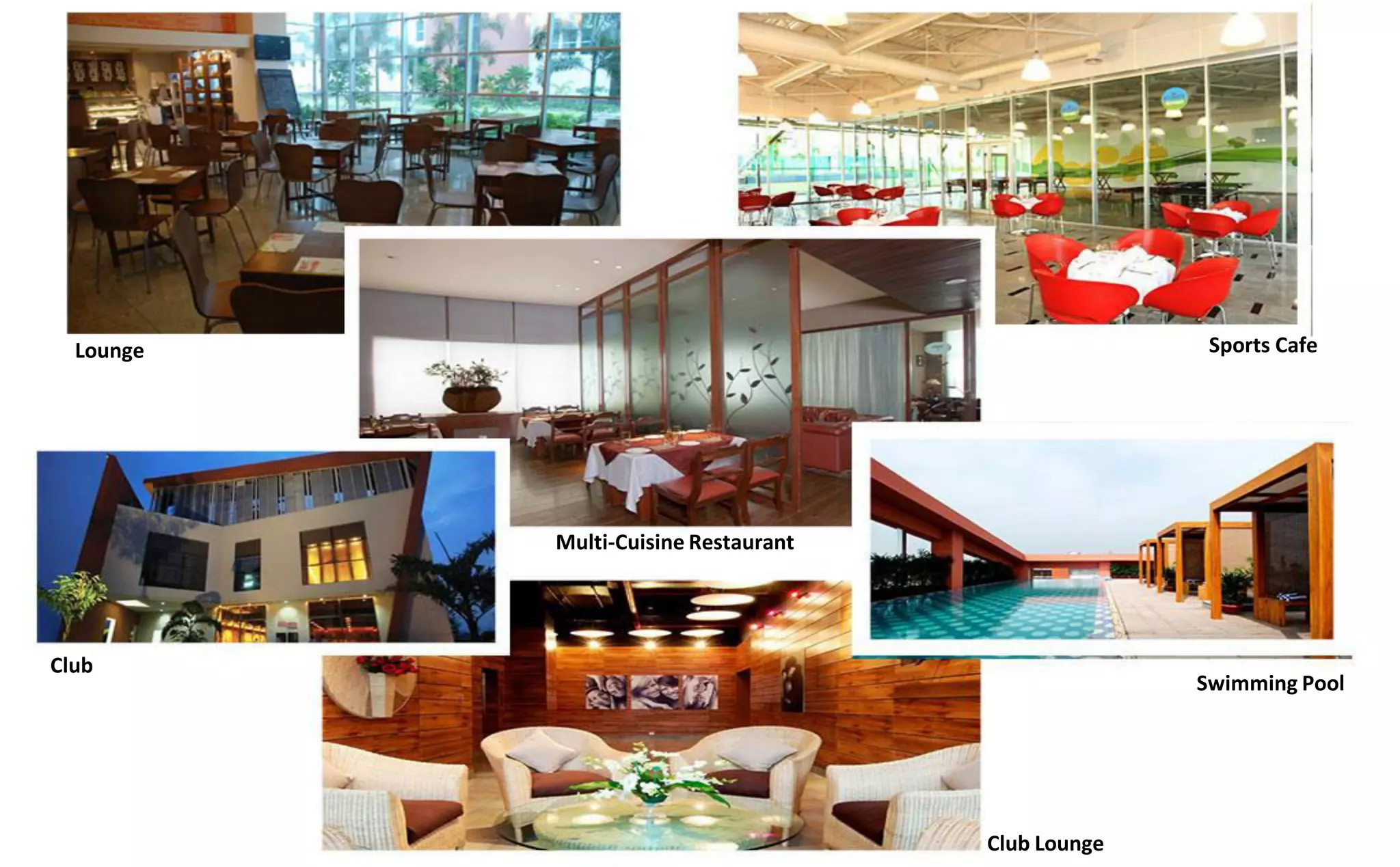 Lounge Sports Cafe
Multi-Cuisine Restaurant
Swimming Pool
Club
Club Lounge
 