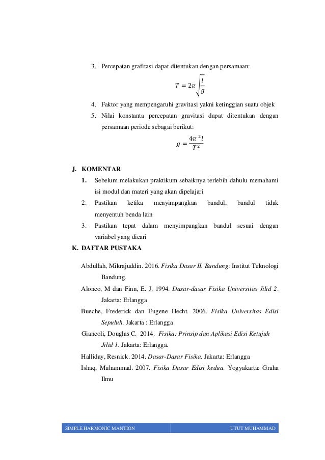 2 B 59 Utut Muhammad Laporan Gerak Harmonik Sederhana Pada Bandul Sed