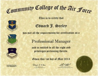 4. Seeley, Edward J. Professional Manager Certification