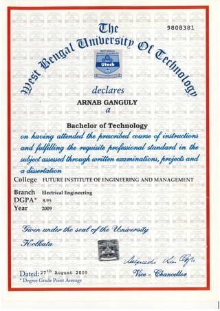 B.Tech degree certificate