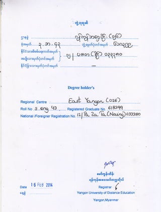 B.A. Eng Degree Certificate - Back Side