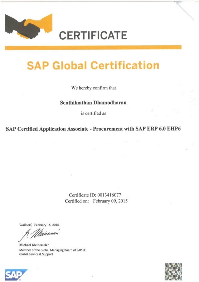 Sap mm certificate