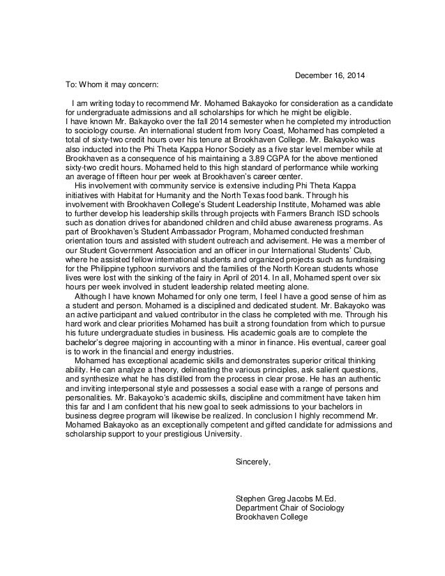 letter of sociology prof