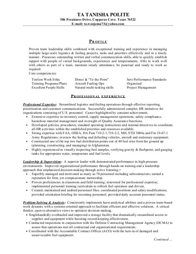 ta polite resume