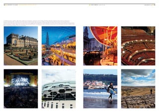 58 ■ UNIVERSITY OF LEEDS UNDERGRADUATE PROSPECTUS 2017 ■ YOUR CAMPUS Leeds the city	 www.leeds.ac.uk ■ 59
1 Harewood House, a majestic 18th-century stately home and gardens, situated just north of Leeds / 2 Trinity Leeds offers shopping, dining and leisure experiences /
3 Leeds Christkindelmarkt, a traditional German Christmas market that takes place every year in Millennium Square / 4 Leeds Grand Theatre, home of Opera North /
5 Leeds Festival takes place every summer and attracts the world’s biggest bands (Image © Giles Smith) / 6 Leeds’ First Direct Arena has seen acts as diverse as Michael Bublé,
Bruce Springsteen, Kasabian, Miley Cyrus, Ed Sheeran and Jack White perform since opening in 2013 / 7 Surfing in Scarborough, one of the jewels of the North Yorkshire coast /
8 The Yorkshire Dales National Park is on our doorstep
1 2
5 6
3 4
7 8
 