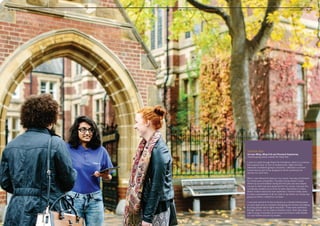 ■ YOUR APPLICATION Student funding	 www.leeds.ac.uk ■ 6362 ■ UNIVERSITY OF LEEDS UNDERGRADUATE PROSPECTUS 2017
Tammie Ash
3rd year MEng, BEng Civil and Structural Engineering
Pictured giving advice outside the Great Hall
I came to Leeds through Reach for Excellence, which is a scheme
that supports year 12 and 13 students who might not have
otherwise considered going to university. I attended a summer
school here as part of the programme which reinforced my
decision to come here.
When I was offered the place on my course I was also put forward
for a three-year scholarship. The extra money meant I could
afford my accommodation during the first year and also helped
me pay for field trips and equipment for my course. Last year the
scholarship enabled me to fund my work placement in London
where I knew it would be more expensive. I found it really useful
to make a spreadsheet of all my costs to see where my money was
going and where I needed to cut down.
I now work part-time for the University as a Student Ambassador
on open days and as a Student Host going into schools and talking
to young people about higher education. These were advertised
through Joblink, run by Leeds University Union. Both jobs really
help to bring in that extra bit of income and they’re really flexible
so I can fit them around my studies.
 