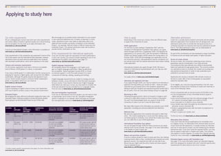 Applying to study here
Our entry requirements
All our undergraduate courses have their own entry requirements
and unless stated, A-levels in general studies and critical thinking
are not accepted. For the most up-to-date information visit
www.leeds.ac.uk/coursefinder
If you’re an international student, more information is available at
www.leeds.ac.uk/internationalstudents
Entry requirements in this prospectus are expressed in terms of the
UK A-level system and the International Baccalaureate; however,
admissions tutors at Leeds welcome applications from students
with equivalent qualifications, which we’ve explained in the table.
Literacy and numeracy requirements
For all courses, applicants must have a minimum acceptable
level of literacy: GCSE grade C or above, or equivalent.
If you have a GCSE grade C in mathematics but the course you’re
applying for requires a higher grade, we’ll accept the Core Maths
qualification, although the grade required will depend on your
course. Some courses require a minimum GCSE mathematics
grade, or equivalent, which you can check at
www.leeds.ac.uk/coursefinder
English science A-levels
If you’re studying an English science A-level, from September
2017 you’ll need to achieve a pass in the practical assessment.
Extended Project
We recognise the value, effort and enthusiasm applicants make in the
Extended Project. Individual academic schools will decide whether
they’re going to use the Extended Project as part of their offer.
We encourage you to provide further information on your project
in your personal statement and, if invited, at interview. In some
cases, admissions tutors may make an alternative offer to an
applicant that includes successful completion of the Extended
Project – for example, AAA at A-level or AAB at A-level plus the
Extended Project. The relevant admissions team will be able to
provide further clarification on this.
Entry requirements for international applicants
If you are not able to gain the equivalent of A-level qualifications
in your own country, you should consider applying for one of our
International Foundation Year options (see page 71).
www.leeds.ac.uk/internationalfoundation
English language requirements
All candidates whose first language is not English must
gain an English language qualification. Many qualifications
are acceptable. Typical examples include GCSE or O-level
at minimum grade C, or IELTS 6 (with at least 5.5 in each
component of listening, reading, speaking and writing).
English language requirements are subject to change and vary
between courses, so you will need to check the level necessary
for your course. If you need to improve your English language
skills before you start your course, you may want to consider one
of the pre-sessional courses provided by our Language Centre.
Find out more at www.leeds.ac.uk/summerpresessionals
Visa and immigration requirements
If you are an international (non-EU) student, you will need to hold
an appropriate visa to study in the UK. Specialist immigration
advice is available on our website, which will guide you through
the visa application process at www.leeds.ac.uk/immigration
66 ■ UNIVERSITY OF LEEDS UNDERGRADUATE PROSPECTUS 2017 ■ YOUR APPLICATION Applying to study here	 www.leeds.ac.uk ■ 67
How to apply
Depending on the course you choose, there are different ways
to apply to the University of Leeds.
UCAS applications
For full-time courses starting in September 2017, with the
exception of International Foundation Year options, you apply
online through UCAS from 1 September 2016. The deadline for
applications is 15 January 2017, with the exception of Medicine
(A100) and Dental Surgery (A200) where the closing date is 15
October 2016. UCAS will acknowledge your application and let
you know the outcome. Late applications may be considered, but
you should check with the relevant admissions team before making
a late application.
International students also apply through UCAS. We have a
network of international representatives who can help you with
your application.
www.leeds.ac.uk/internationalstudents
You apply online at www.ucas.com/students/apply
Interviews and applicant visit days
If you apply through UCAS, you may be invited to an interview or
applicant visit day before you receive an offer – these are really
important as you’ll spend time in the academic department
talking to staff and students and experiencing what student life is
like at Leeds. Find out more about visiting campus on page 68.
Receiving an offer
Following the government’s reform of A-levels in England, we’ll
continue to make offers based on three A-levels or equivalent.
You won’t be disadvantaged when you apply to study at the
University of Leeds if you don’t have AS-level results.
We make offers based on the information you provide in your UCAS
application, including your personal statement and reference.
Deferred entry
We welcome applications from students who want to defer their
entry – this means applying for a course and then taking a year
out before going to university. If you would like to defer your entry,
you can state this on your UCAS application.
International Foundation Year options
You do not apply through UCAS for these courses as you apply
directly to the course provider. See page 71 for more information,
or for details on how to apply visit
www.leeds.ac.uk/internationalfoundation
Mature and part-time students
If you’re a mature student or want to study part time, the Lifelong
Learning Centre offers a free, confidential and impartial pre-entry
guidance service. Our experienced staff can also talk to you
about how you might meet the entry criteria and what support
may be available to you.
www.leeds.ac.uk/lifelonglearningadvice
Alternative admissions
Leeds has a socially diverse student community and we actively
welcome applications from students from all backgrounds. Our
admissions policy aims to provide fair and equal access to a
university education for everyone who has the potential to benefit
from it. The latest admissions policy can be downloaded at
www.leeds.ac.uk/admissionspolicy
As part of this commitment, we have developed a range of activities
to improve access and widen participation in higher education.
Access to Leeds scheme
Access to Leeds, the University’s widening access scheme,
guarantees special consideration if you have personal
circumstances that have affected your ability to demonstrate
talent and potential through grades alone. The scheme enables
our admissions tutors to consider the context surrounding your
educational achievements in order to fully understand your
potential to succeed here at Leeds.
Applicants who receive a standard offer will also receive an
Access to Leeds offer of two A-level grades (or equivalent)
below the standard offer.
To be eligible, you must be living permanently in the UK, have
the potential to study at the University of Leeds and meet two or
more of the following criteria:
• from a household with an annual income of £25,000 or less
• in the first generation of your immediate family to apply to
higher education
• your school achieved less than the national average of five A*
to C passes (including English and maths) at GCSE
• your only option is to attend a local university
• your studies have been disrupted by circumstances in your
personal, social or domestic life
• living in a geographical area with low levels of progression to
higher education
• living in or grew up in public care.
To find out more visit www.leeds.ac.uk/accesstoleeds
Alternative Entry Scheme
If you don’t have the formal qualifications for immediate entry
to a degree course, our Alternative Entry Scheme takes account
of your work and life experience. It usually involves an interview
and one or more pieces of work, set and marked by the relevant
admissions tutor. If you don’t have the required GCSEs, you may
also be asked to take tests in English and maths. The scheme
only applies to certain degrees, so contact the Lifelong Learning
Centre for more information at www.leeds.ac.uk/lifelonglearning
Extended degree courses with foundation year
See page 71 for more information about our extended degrees,
which are designed for students who don’t meet the typical entry
requirements for direct entry to one of our courses.
A-LEVEL IB
DIPLOMA
BTEC
EXTENDED
DIPLOMA†
CAMBRIDGE
PRE-U
SCOTTISH HIGHERS/
ADVANCED HIGHERS
IRISH
LEAVING
CERTIFICATE
ACCESS TO HIGHER
EDUCATION†
A*AA 36
(18-17 HL)
D*D*D* – D*DD D3 D3 D3 AA at AH and AAABB/
A at AH and AAAAB
For non-AH applicants:
AAAAAA
A1A1AAAA 60 credits overall, with
45 credits at level 3 at
distinction
AAA 35 points
(18-17 HL)
D*D*D* – DDD D3 D3 M1 AA at AH and AABBB/
A at AH and AAABB
For non-AH applicants:
AAAAAA
AAAAAA 60 credits overall, with 45
credits at level 3 with an
overall distinction and no
credits below merit
AAB 35 points
(16 HL)
DDD – DDM D3 M1 M1 AB at AH and AABBB/
A at AH and AABBB
For non-AH applicants:
AAAABB
AAAABB 60 credits overall, with 45
credits at level 3 with an
overall distinction and no
credits below merit
ABB 34 points
(16 HL)
DDM M1 M1 M1 BB at AH and AABBB/
B at AH and AAABB
For non-AH applicants:
AABBBB
AAABBB 60 credits overall, with 45
credits at level 3 with an
overall distinction and no
credits below merit
† Further subject-specific requirements may apply. For more information visit
www.leeds.ac.uk/coursefinder
 