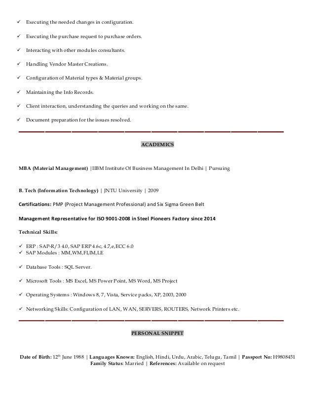 sap mm consultant resume