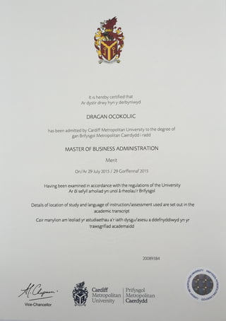 Executive MBA Certificate (Cardiff Metropolitan University)