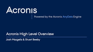 © 2015 Proprietary and Confidential 3
Powered by the Acronis AnyData Engine
Acronis High Level Overview
Josh Mazgelis & Stuart Beeby
 
