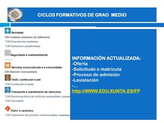 OFERTA ENSINANZAS DE RÉXIME ESPECIAL ACCESO: PROBA ESPECÍFICA + requisitos xerais: -ciclos grao medio: Graduado ESO/Proba de  madurez -ciclos grao superior e ensinanzas superiores: Bachiller /Proba de madurez CONSULTA  OFERTA, PROBAS DE ACCESO E INSCRIPCIÓN EN :http://www.edu.xunta.es/web/taxonomy/term/109