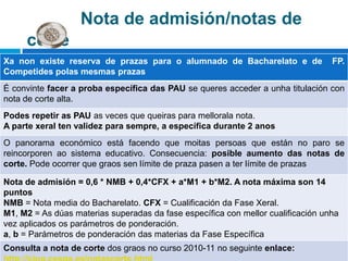 Nota de admisión/notas de corte