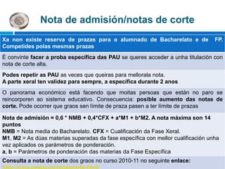 Nota de admisión/notas de corte