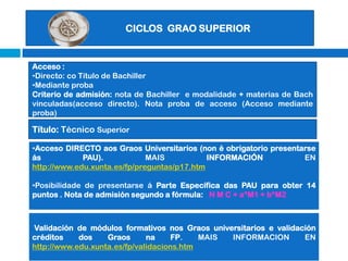 Módulos de formación en centros de traballo (FCT)F.P.ETítulos Polivalentes e especializados Títulos LOE: Obtención Certificado de Profesionalidade e Técnico Básico PrevenciónModalidades: ordinaria, modular (horario tarde noite, matrícula por módulos) e a distancia (telemática e con titorías).  SOLICITUDE  INSCRIPCIÓN e MATRÍCULA 2 PASOS:1º inscricióne despoismatrícula/renuncia. 2 PRAZOS: xuño/setembro