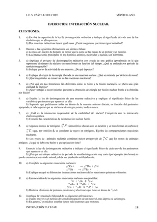 2º Bachillerato: Interaccion Nuclear