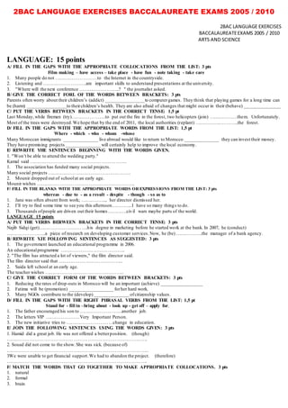 2 Bac Language Exercises Baccalaureate Exams 2005 Till 2010