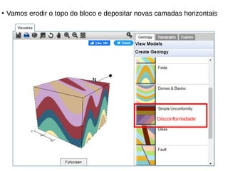 ●
Vamos erodir o topo do bloco e depositar novas camadas horizontais
Disconformidade
 