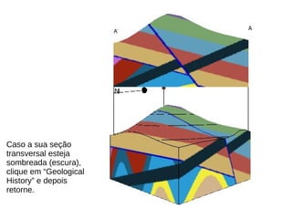 Caso a sua seção
transversal esteja
sombreada (escura),
clique em “Geological
History” e depois
retorne.
 
