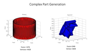 Complex Part Generation
Faces= 1476
Vertices= 4428
Faces=1946
Vertex= 5838
 
