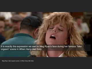 Meg Ryan, fake orgasm scene, in When Harry Met Sally
It is exactly the expression we see on Meg Ryan’s face during her famous “fake
orgasm” scene in When Harry met Sally
 