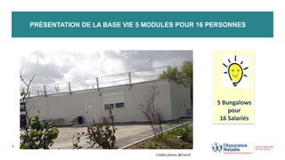 PRÉSENTATION DE LA BASE VIE 5 MODULES POUR 16 PERSONNES
7
5 Bungalows
pour
16 Salariés
Crédits photos @Cramif
 