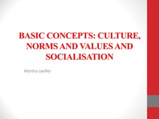 BASIC CONCEPTS: CULTURE,
NORMSAND VALUESAND
SOCIALISATION
Martha Loefler
 