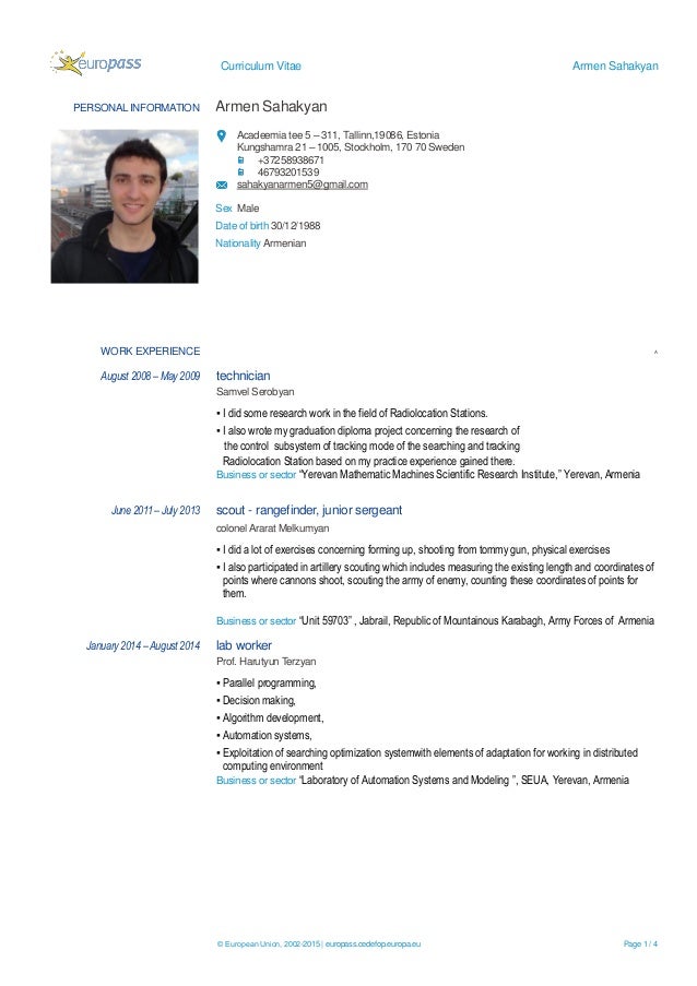 Armen Sahakyan EUROPASS format CV