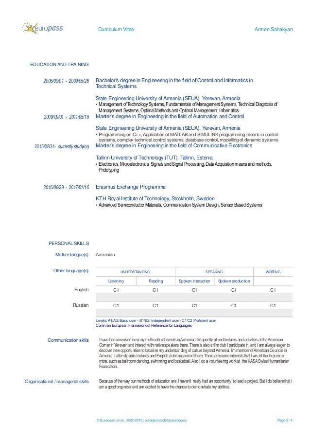 europa cv format